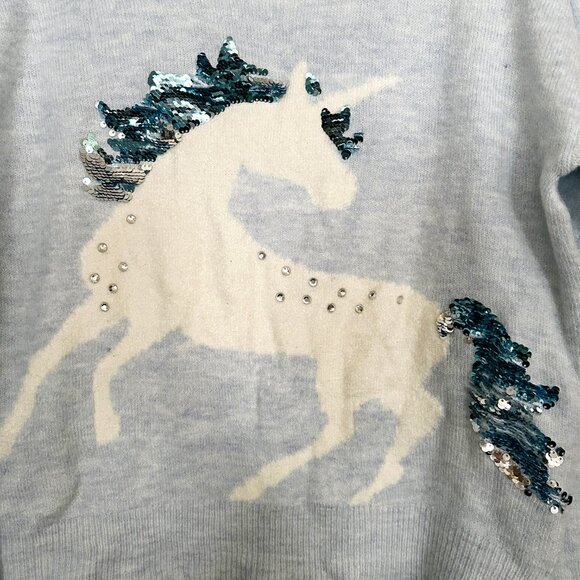 NWT Girls Justice Light Blue Long Sleeve Sweater‎ w/Unicorn - Reversible Sequin - Picture 4 of 5